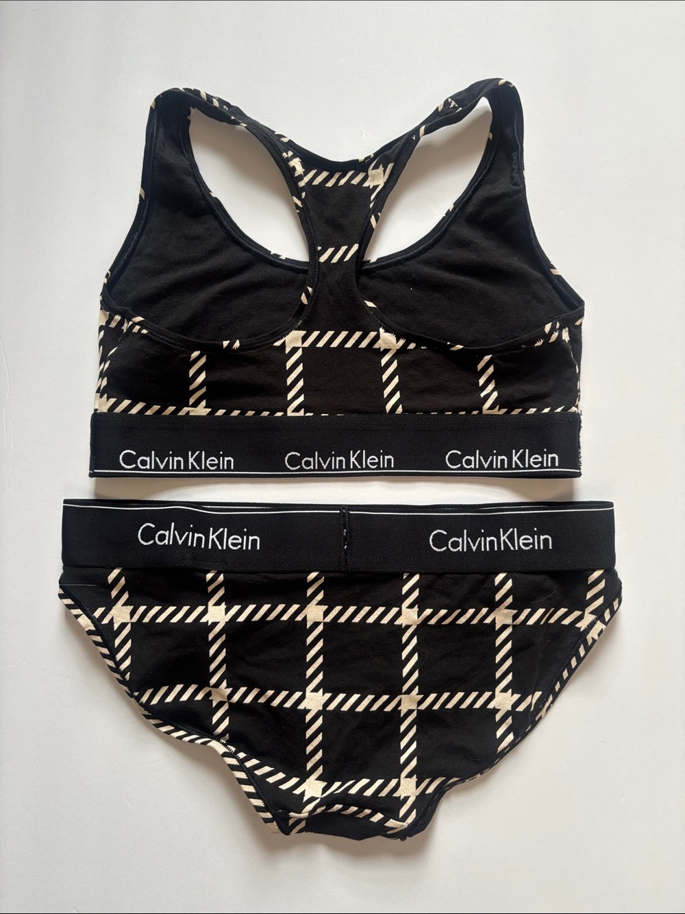Calvin Klein Black & Cream Plaid Logo Sports Bra and Brief - Picture 2 of 2